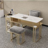 Nouvelle table de manucure de luxe moderne 2025 pour deux personnes, équipement de salon de manucure, table de salon en acier inoxydable avec plateau en marbre, mobilier de studio