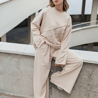 Ensemble de survêtement molletonné surdimensionné personnalisé pour femme, 2 pièces, col rond, avec coutures apparentes, sweat-shirt et pantalon de survêtement