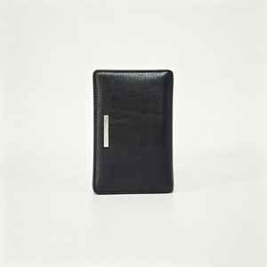 Portefeuille court classique en cuir noir avec fermeture à bouton-pression, porte-cartes multi-compartiments - Product Image 2