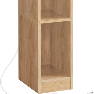 Mesa de Noche Estrecha con Estación de Carga, Mesa Auxiliar Delgada Natural con Almacenamiento y Luz LED, Mesa Auxiliar Moderna <span class=keywords><strong>para</strong></span> Espacios Pequeños - Product Image 1