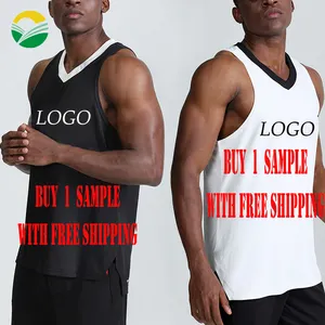 Custom Sleeveless Men's Sports T Shirts Buy 1 sample with free shipping Dropped Armhole Cotton Tank Tops Plain Gym Vests