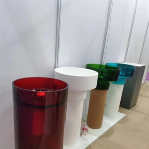 Lavabo moderne en résine cristalline rouge transparente sur pied, avec drain intégré - Product Image 4