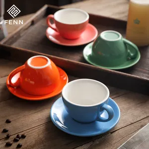 80/150/200/250/350ML Italian Ceramic Teacup Customize Color Glazed Black Coffee Espresso Cup Set Porcelain Cappuccino Cup And Sa