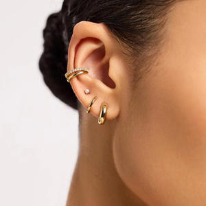 LUCKYJIU カスタムジュエリー 防水・変色防止 18金メッキ ステンレススチール クリスタル ダブルレイヤー イヤーカフ イヤリング レディース - Product Image 3