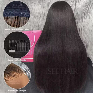 Perruque ISEE M <span class=keywords><strong>Cap</strong></span> <span class=keywords><strong>Wig</strong></span> 9x6 Lace Wear & Go sans colle, vente en gros, bonnet 3D, pré-coupée, pré-décolorée, lisse soyeuse, perruques HD Lace pour femmes - Product Image 3