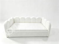 Canapé-lit moderne multifonctionnel avec lit gigogne escamotable, canapé-lit d'appoint en tissu bouclé, structure métallique, inclinable et extensible, écoresponsable