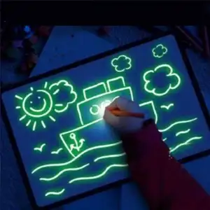 Hot PVC UV LED Pen Magic DIY Illuminated Glow In The Dark Art Drawing Pad Polar Light Luminescent Drawing Board Table For Kids