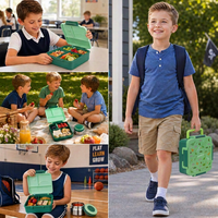 Boîte à déjeuner portable pour enfants, boîte bento anti-fuite avec compartiments, grande capacité, pour les repas scolaires des enfants