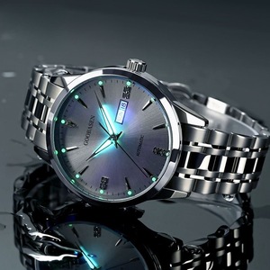 Goobasen Montre mécanique automatique pour homme, bracelet en acier inoxydable, cadran argenté, affichage de la date, étanche 30M - Product Image 3
