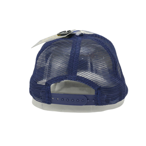 Casquette de camionneur à carreaux écossais bleu et jaune, ajustable avec dos en maille et fermeture snapback, avec logo brodé personnalisé pour un usage décontracté - Product Image 2