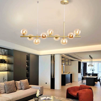 Lustre suspendu créatif en verre doré pour table à manger, salon, îlot de cuisine, plafond haut - Vente directe usine
