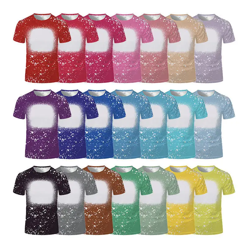 Wholesale Personalized Design Polyester Faux Bleached Sublimation T Shirts for Customized Logo DIY Printing