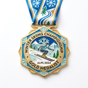 Fabricant de médailles de <span class=keywords><strong>ski</strong></span> personnalisées en gros, médailles de <span class=keywords><strong>ski</strong></span> 3D de haute qualité en or antique, argent et bronze, avec ruban - Product Image 1