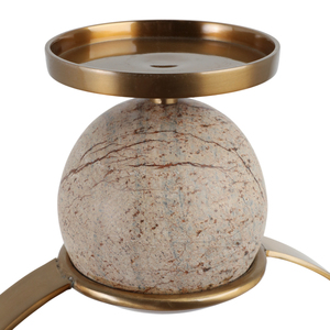 Portacandele Scultoreo con Accento Sferico in Marmo, Elegante Candelabro a Colonna per Centrotavola o Decorazione d'Ingresso - Product Image 5