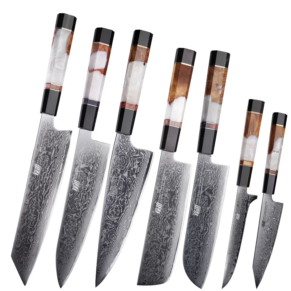 FINDKING Black Rose Series AUS 10 Damascus Steel Knife Set Exquisite Gift 7 PCS Kiritsuke Santoku Nakiri Chef Kitchen Knife Sets