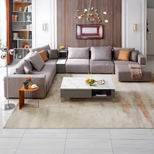 126905 Modern Usb U Bentuk Sofa Set Berkapasitas Perabot Ruang Keluarga Sectional Kain Sofa dengan Penyimpanan Laci