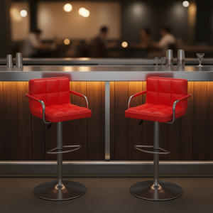 Ensemble de 2 tabourets de bar rouges, hauteur réglable, base en acier inoxydable, cuir PU, design moderne et contemporain, pour utilisation au bar - Product Image 2