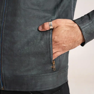 Chaqueta de Motociclista Informal de Cuero Genuino y Lona Transpirable Estilo Café Racer Gris para Hombre - Product Image 5