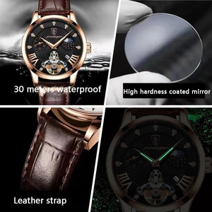 Reloj de Pulsera POEDAGAR 906 para Hombre, Nuevo, de Cuero Negro, Resistente al Agua, Luminoso, de Lujo, de Cuarzo - Product Image 4