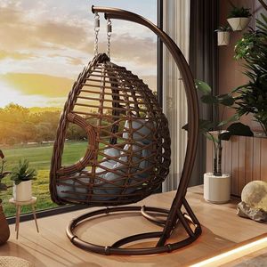 Chaise <span class=keywords><strong>à</strong></span> <span class=keywords><strong>bascule</strong></span> d'intérieur pour l'extérieur en rotin Chaise balançoire populaire <span class=keywords><strong>à</strong></span> double suspension pour nid d'oiseau Hamac avec filet pour la maison Balcon Cour - Product Image 5