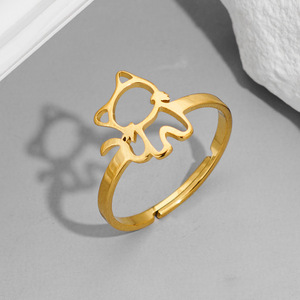 Anillos de Acero Inoxidable con Diseño de Animales de Dibujos Animados, Lindos y Sencillos, para Chicas, Anillo de Gato Dulce y Hueco para Mujer, Venta al por Mayor de Joyería - Product Image 2