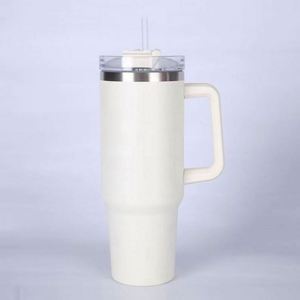 Gobelet isotherme en acier inoxydable de 40 oz avec poignée, couvercle et paille – Maintien au chaud de 6 à 12 heures – Design moderne pour le camping - Product Image 3