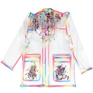 เสื้อแจ็คเก็ตเด็กผู้หญิงสไตล์ใหม่สีรุ้งพร้อมฮู้ด เสื้อกันฝนใสแบบ EVA สำหรับเดินป่า - Product Image 5