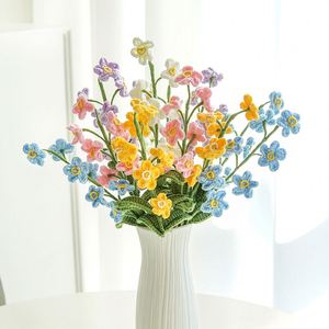 Handmade Woven <b>Wool</b> Forget-Me-Not Flower Bouquet Soft Floral Gift Home Decor Wholesale Crochet Flower Hand Knitted Flowers - Product Image 3
