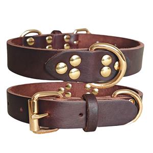 Collier pour chien à double anneau en D - Cuir véritable Durable Boucle personnalisée sécurisée Taille réglable |   Collier pour animaux de compagnie de haute qualité en gros - Product Image 1