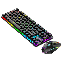 Ensemble Gaming Ergonomique RVB Rechargeable Sans Fil 87 Touches : Combo Clavier et Souris pour Ordinateur