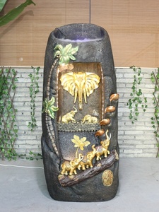 Ingrosso elefante e cascata indiana decorazione fontana interna nuovo stile cinese grande elemento elettrico dell'acqua fortunata da parete in resina - Product Image 4