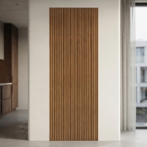 Porte intérieure à lattes en bois massif de teck et d'acajou, à nervures verticales cannelées, design architectural - Product Image 4