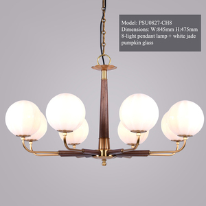 Walnut Wood Color Gold Metal Frame White Jade Glass Shade Chandelier Pendant <b>Light</b> for Living Room <b>Dining</b> Room Bedroom - Product Image 6