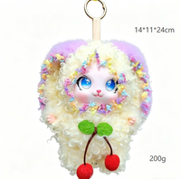 Porte-clés en peluche lapin aux grandes oreilles en fourrure bouclée, pendentif de sac décoré de dentelle