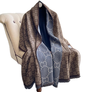 Chales de Pashmina de Doble Cara y Doble Color con Logotipo de Diseñador de Lujo, Bufandas de Cachemira Gruesas y Cálidas para Invierno, Estilo Moderno, Poliéster con Diseño de Hojas - Product Image 1