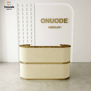 Mostrador de Recepción de Acero Inoxidable de Alta Calidad con Logotipo Personalizado, Mostrador de Caja Resistente con Iluminación LED, Vitrinas Beige Ecológicas - Product Image 5