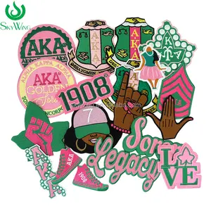 Pink and Green Set 1908 AKA Sorority Ladies of Greek Pretty Girl Clothing Iron on Patches Embroidered Applique for Jacket