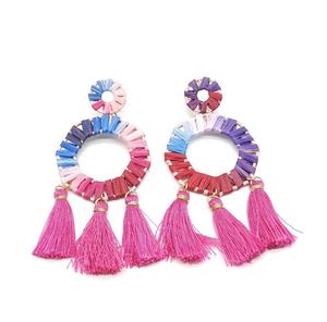 2020 New Jewelry Wholesale Handmade Braided Geometric Colorful Raffia Earrings Women - Product Image 2