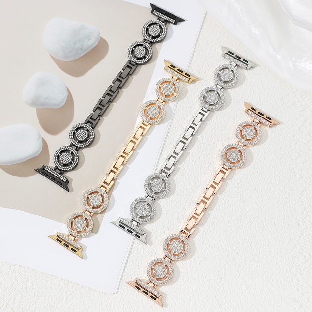 For Girls Link Chain Bracelet Metal Watch Strap With Diamond Stainless Steel Wristband for Apple 38/40/41/42/44/45/49 mm
