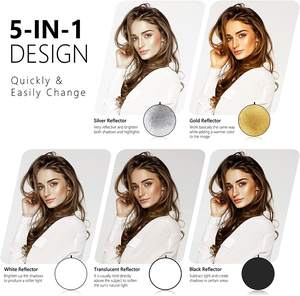 Reflector de Luz Neewer de <span class=keywords><strong>43</strong></span> <span class=keywords><strong>Pulgadas</strong></span>/110 Centímetros, 5 en 1, Plegable, Multidisco con Bolsa - Translúcido, Plateado, Dorado, Blanco y - Product Image 3