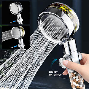 Pommeau de douche de ventilateur de salle de bain rotatif à 360 degrés à économie d'eau à haute pression avec une touche bouton d'arrêt d'eau filtre à pierre anionique - Product Image 6