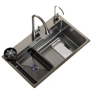 Nano black 304 stainless steel multifunctional <b>scratch</b> resistant LED digital display waterfall kitchen sink - Product Image 5