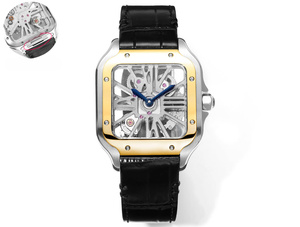 Montre mécanique automatique élégante et tendance avec bracelet en cuir de crocodile noir mat et couronne incrustée de spinelle synthétique - Product Image 1