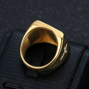 Bague Croix Homme en Acier Inoxydable PVD Or, Style Hip Hop Bling, avec Zircons Pavés, Motif Chrétien Jésus, pour Soirée - Product Image 5