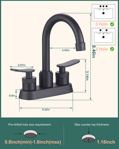 Sàn gắn màu đen 4 inch 3 lỗ lưu vực vòi nước nóng và lạnh trộn nước phòng tắm lưu vực vòi nước - Product Image 4