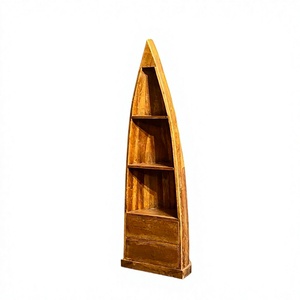 <b>Rustic</b> Wood Boat Style <b>Bookcase</b> with 4 Tiered Shelves and Storage Drawers Freestanding Living Room Furniture - Product Image 1