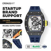 Montre automatique mécanique en fibre de carbone CRONUSART Art, boîtier tonneau 44 mm, tourbillon squelette pour homme, réserve de marche de 42 heures