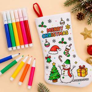 Kit de Manualidades Navideñas para Niños, Calcetín de Navidad para Pintar con Rotuladores de Acuarela Coloridos, Bolsa de Regalo Colgante Personalizada - Product Image 1