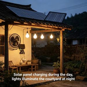 Fengming FM-003 Complete <b>Solar</b> Power <b>System</b> 12V Small Floor Fan + 2 LED <b>Lights</b> Wire + USB Outdoor Camping & Home Use FM-003 - Product Image 3