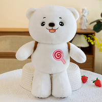 Jouets en peluche super doux et mignons en forme d'ours, avec décoration de sucette brodée au design créatif